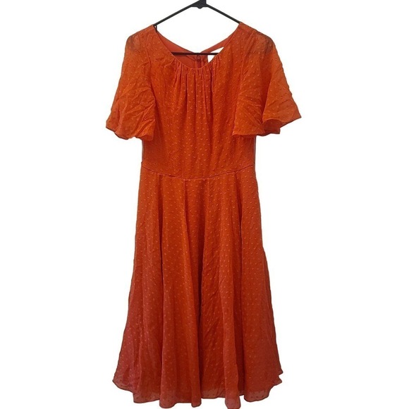 KATE SPADE Coral silk blend Clipped Chiffon A- Line Dress size 6 - Picture 3 of 10